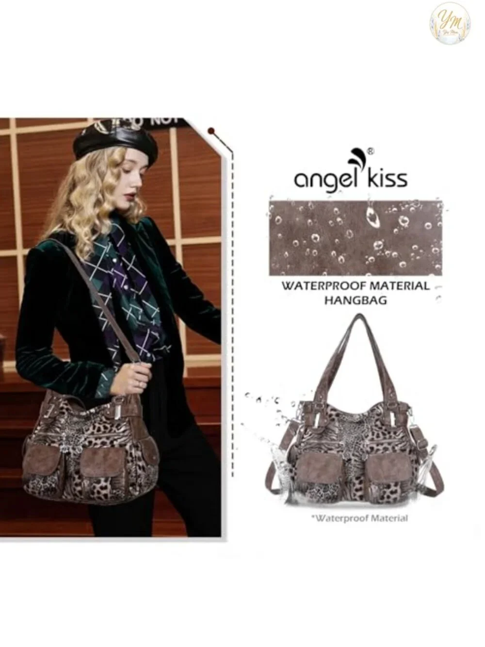 Washed PU Leather Tote Bag Large Multi Pocket Double Zipper Shoulder Crossbody